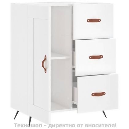 Сайдборд, бял гланц, 69,5x34x90 см, инженерно дърво