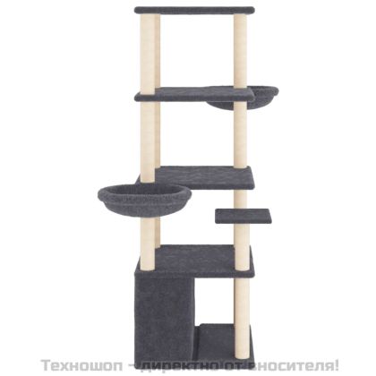 Котешко дърво със сизалени стълбове, тъмносиво, 147 см