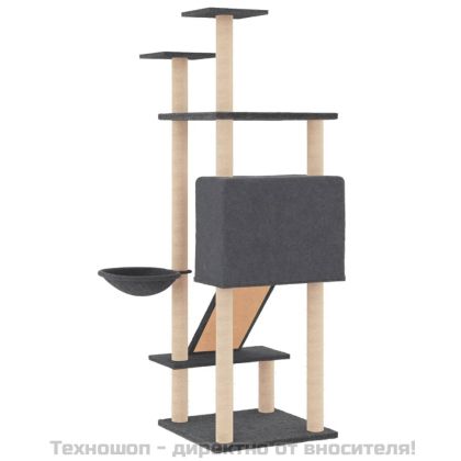Котешко дърво със сизалени стълбове, тъмносиво, 153 см