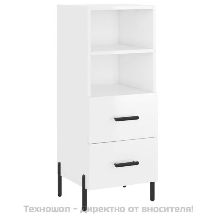 Сайдборд, бял гланц, 34,5x34x90 см, инженерно дърво