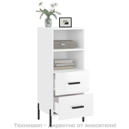 Сайдборд, бял гланц, 34,5x34x90 см, инженерно дърво