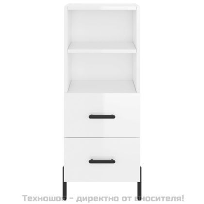 Сайдборд, бял гланц, 34,5x34x90 см, инженерно дърво