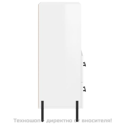 Сайдборд, бял гланц, 34,5x34x90 см, инженерно дърво