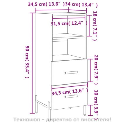 Сайдборд, бял гланц, 34,5x34x90 см, инженерно дърво