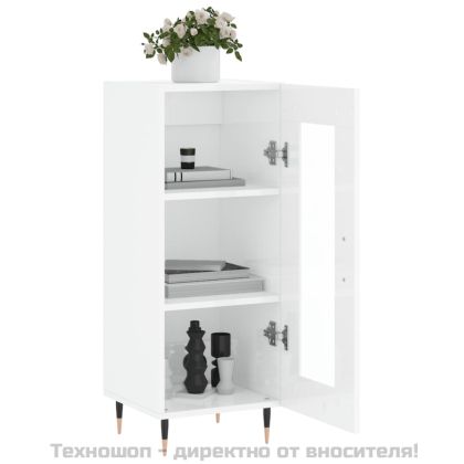 Сайдборд, бял гланц, 34,5x34x90 см, инженерно дърво