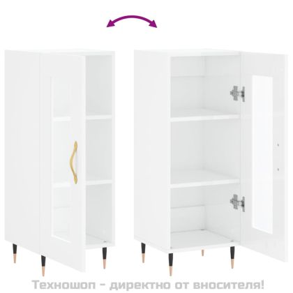 Сайдборд, бял гланц, 34,5x34x90 см, инженерно дърво