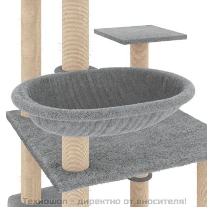 Котешко дърво със сизалени стълбове, светлосиво, 141 см