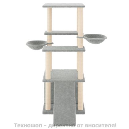 Котешко дърво със сизалени стълбове, светлосиво, 133 см