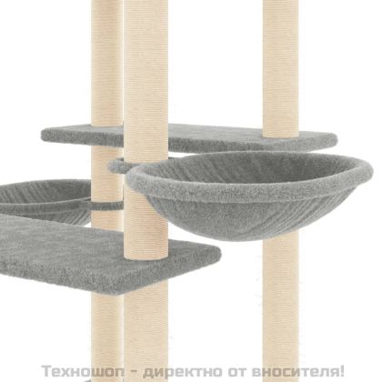 Котешко дърво със сизалени стълбове, светлосиво, 133 см