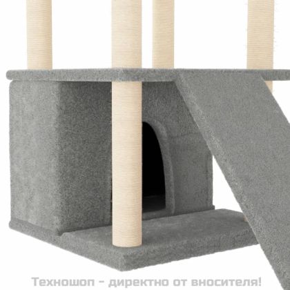 Котешко дърво със сизалени стълбове, светлосиво, 133 см