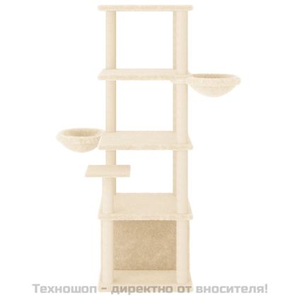 Котешко дърво със сизалени стълбове, кремаво, 147 см