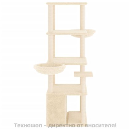 Котешко дърво със сизалени стълбове, кремаво, 147 см
