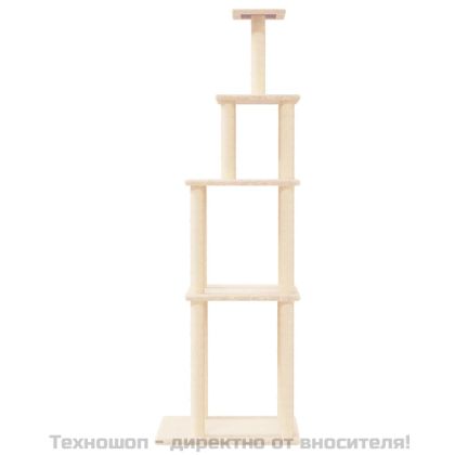 Котешко дърво със сизалени стълбове, кремаво, 183 см