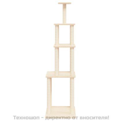 Котешко дърво със сизалени стълбове, кремаво, 183 см