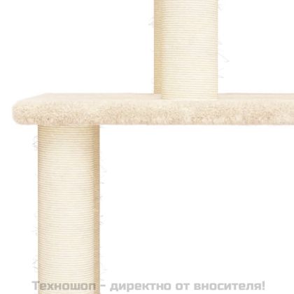 Котешко дърво със сизалени стълбове, кремаво, 183 см