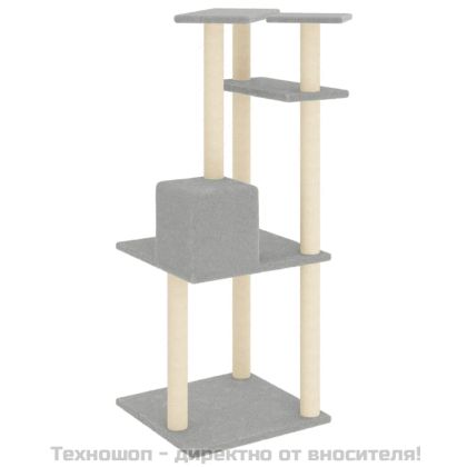 Котешко дърво със сизалени стълбове, светлосиво, 123 см