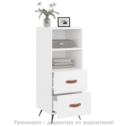 Сайдборд, бял гланц, 34,5x34x90 см, инженерно дърво