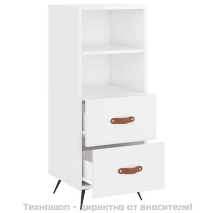 Сайдборд, бял гланц, 34,5x34x90 см, инженерно дърво