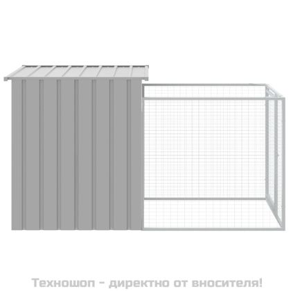 Кучешка къщичка с кът за ходене, светло сива, 110x201x110 см, поцинкована стомана