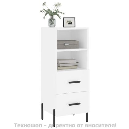 Сайдборд, бял, 34,5x34x90 см, инженерно дърво