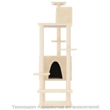 Котешко дърво със сизалени стълбове, кремаво, 154 см