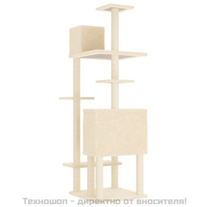 Котешко дърво със сизалени стълбове, кремаво, 154 см