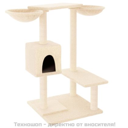 Котешко дърво със сизалени стълбове за драскане, кремаво, 82 см