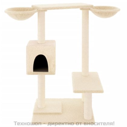 Котешко дърво със сизалени стълбове за драскане, кремаво, 82 см