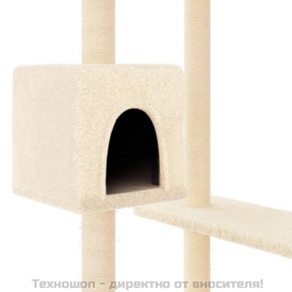 Котешко дърво със сизалени стълбове за драскане, кремаво, 82 см