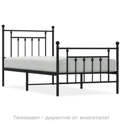 Метална рамка за легло с горна и долна табла, черна, 90x190 см