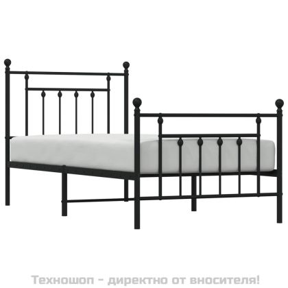 Метална рамка за легло с горна и долна табла, черна, 90x190 см