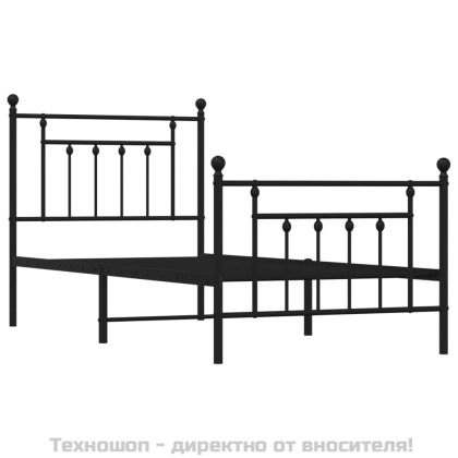 Метална рамка за легло с горна и долна табла, черна, 90x190 см
