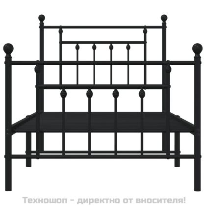 Метална рамка за легло с горна и долна табла, черна, 90x190 см