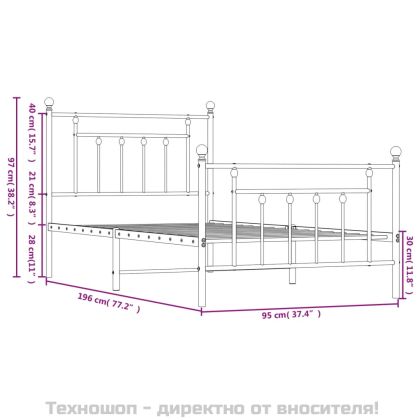 Метална рамка за легло с горна и долна табла, черна, 90x190 см