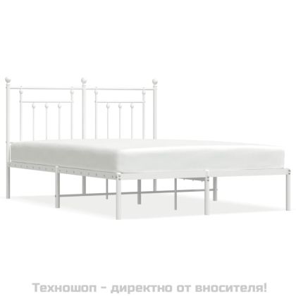Метална рамка за легло с горна табла, бяла, 150x200 см