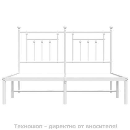 Метална рамка за легло с горна табла, бяла, 150x200 см