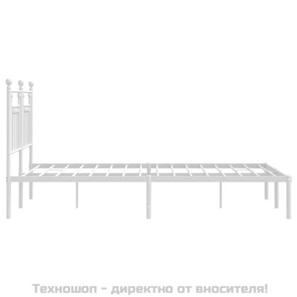 Метална рамка за легло с горна табла, бяла, 150x200 см