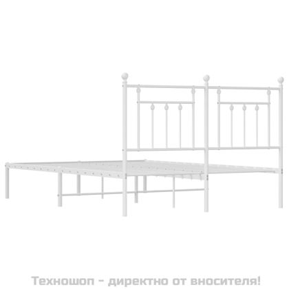 Метална рамка за легло с горна табла, бяла, 150x200 см