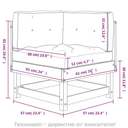 Ъглов диван с възглавници, дугласко дърво масив