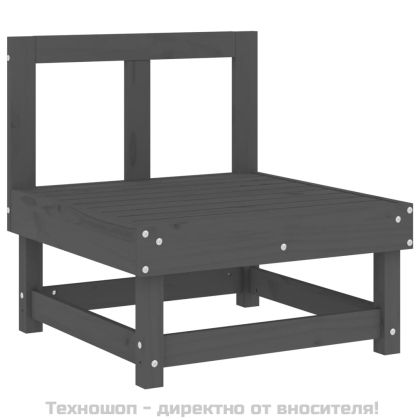 Среден диван с възглавници, сив, борово дърво масив