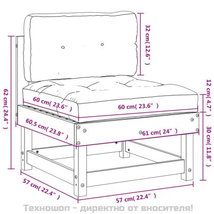 Среден диван с възглавници, импрегнирано борово дърво