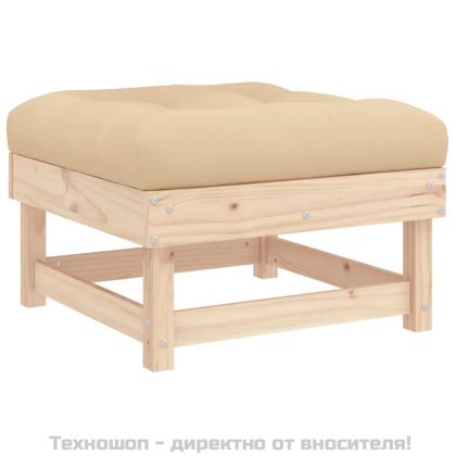 Градинска табуретка с възглавница, борова дървесина масив