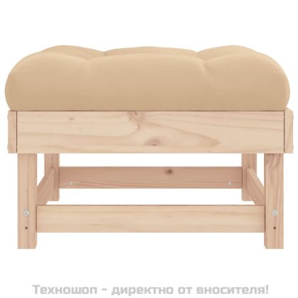 Градинска табуретка с възглавница, борова дървесина масив
