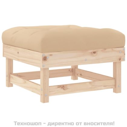 Градинска табуретка с възглавница, борова дървесина масив