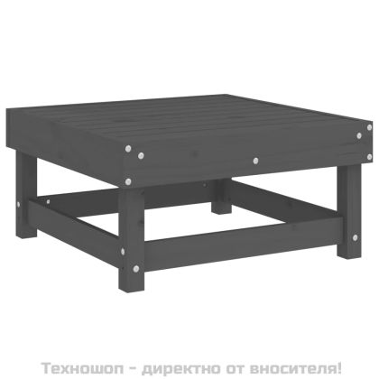 Градинска табуретка с възглавница, сива, борова дървесина масив