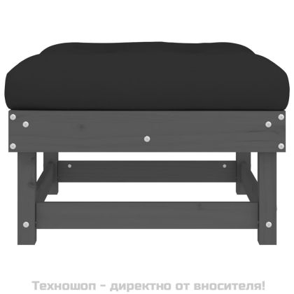 Градинска табуретка с възглавница, сива, борова дървесина масив