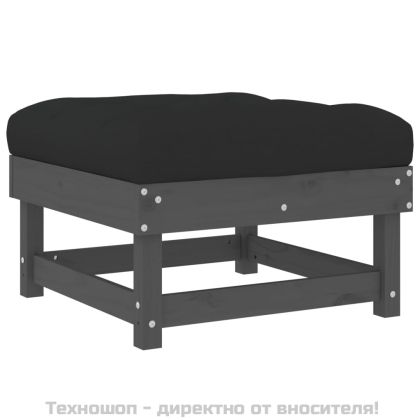 Градинска табуретка с възглавница, сива, борова дървесина масив