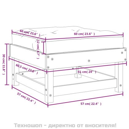 Градинска табуретка с възглавница, сива, борова дървесина масив