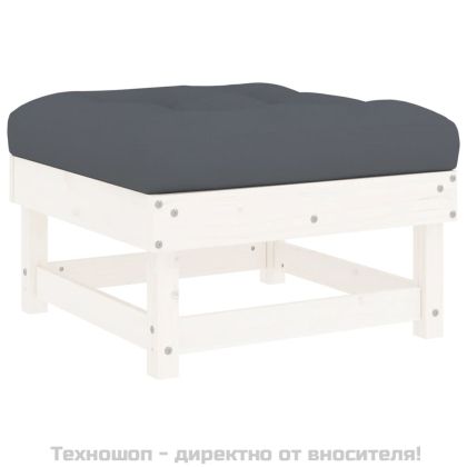 Градинска табуретка с възглавница, бяла, борова дървесина масив