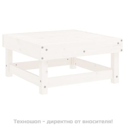 Градинска табуретка с възглавница, бяла, борова дървесина масив